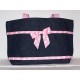 Denim Tote Bag" with Light Pink Ribbon Trim